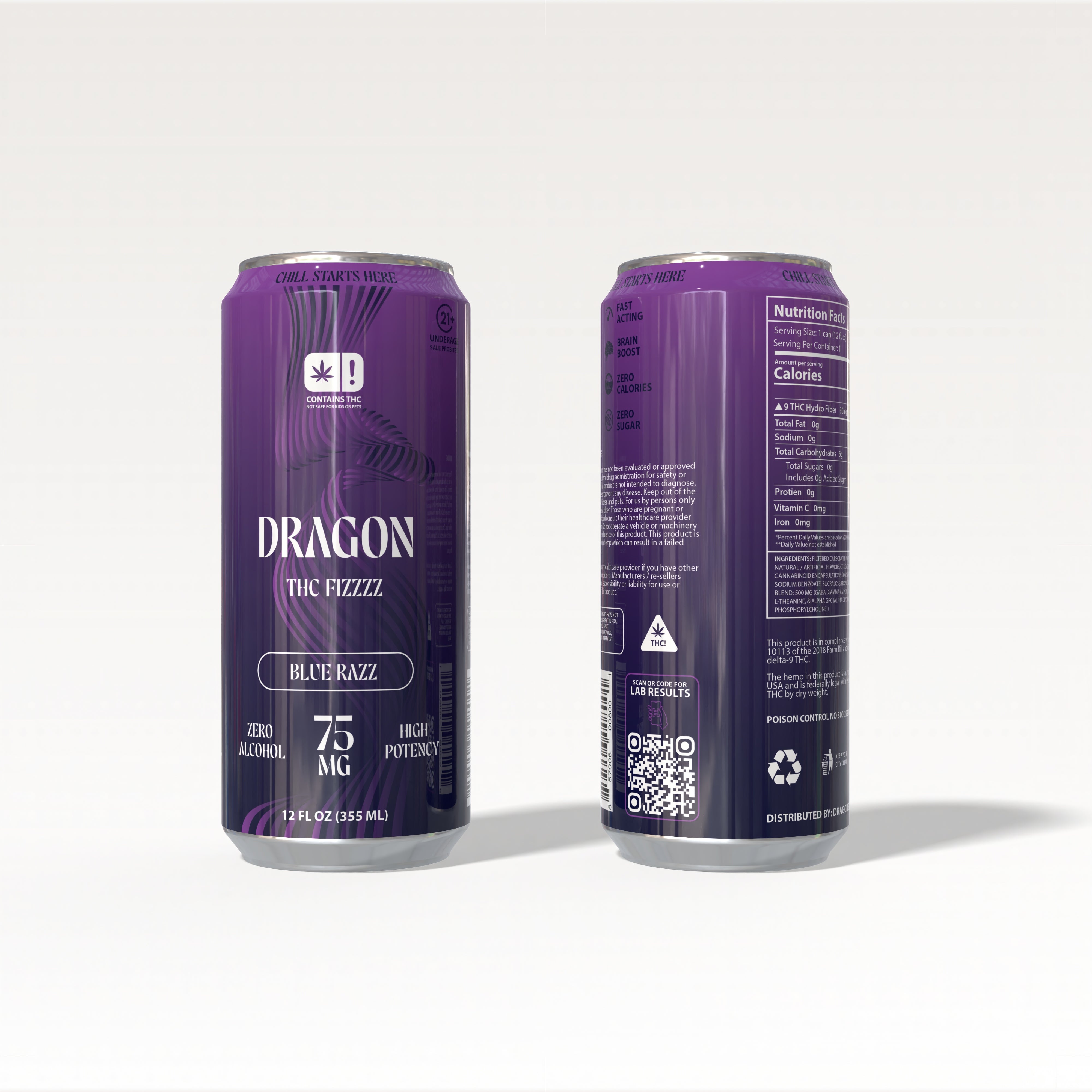 Dragon THC FIZZZZ 75mg 12FL OZ Can - Blue Razz