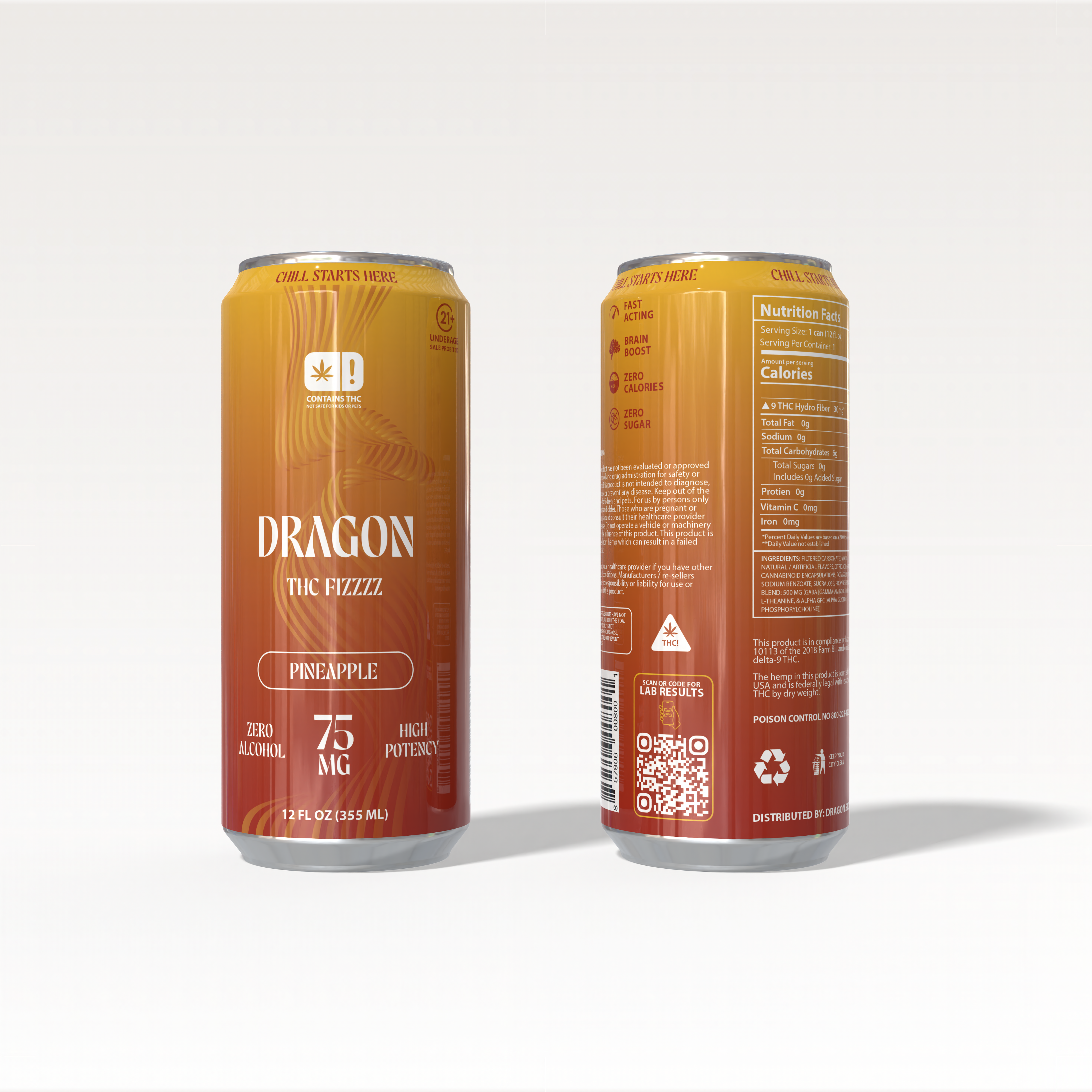Dragon THC FIZZZZ 75mg 12FL OZ Can - Pineapple